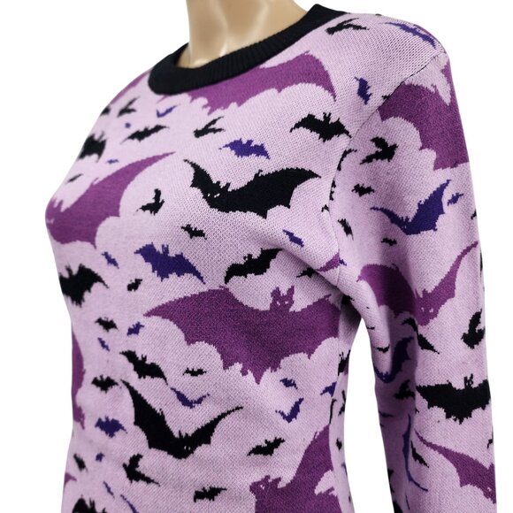 Halloween Bat Medium Print Purple Sweater Dress - Picture 1 of 7